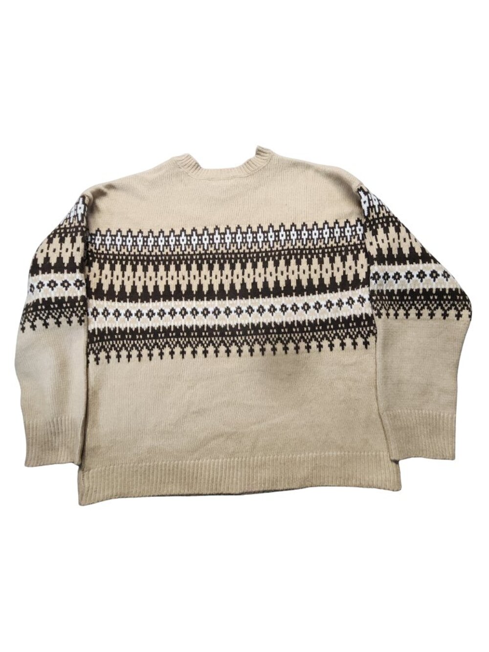 Standard Surplus Women’s M Fair Isle Nordic Crewneck Sweater Beige Brown